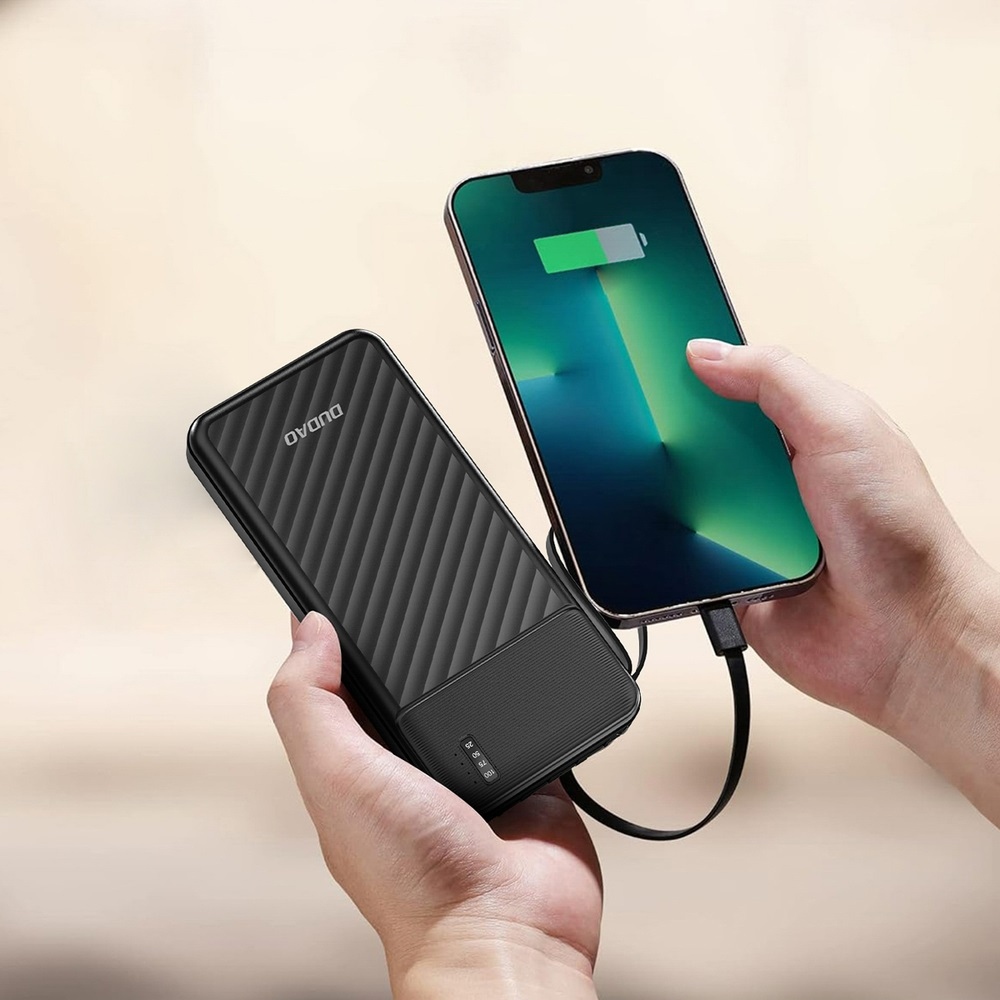 Dudao K11 10 000 mAh-s powerbank beépített kábelekkel – fekete