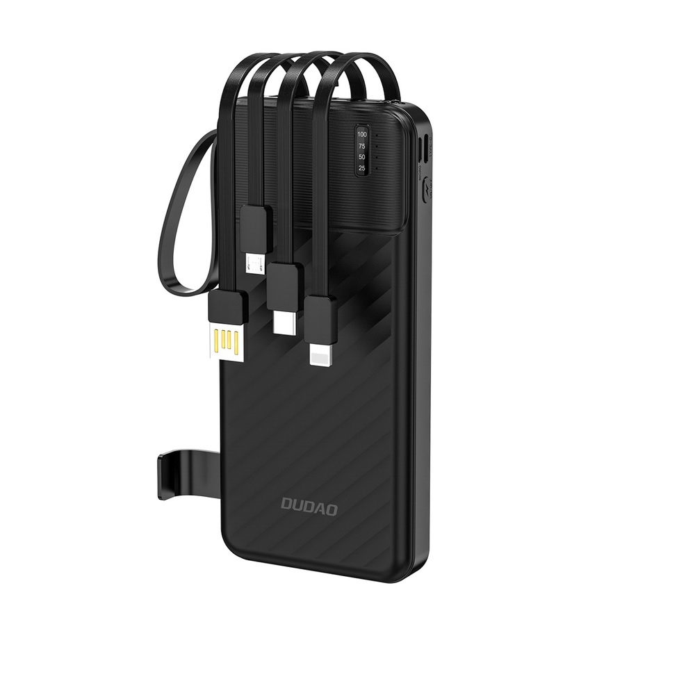 Dudao K11 10 000 mAh-s powerbank beépített kábelekkel – fekete