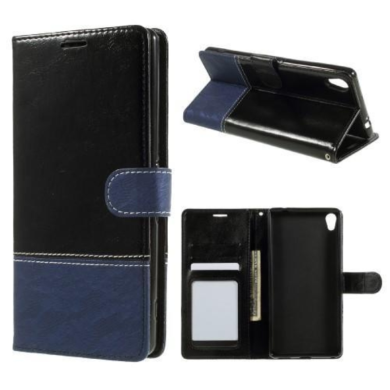 DuoColory PU bőr tok Sony Xperia XA Ultra készülékhez - fekete/kék