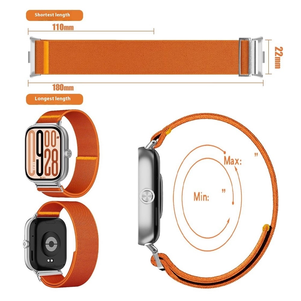 Durab nylon rugalmas karkötő a Xiaomi Smart Band 10 Pro/9 Pro/8 Pro/Redmi Watch 6/5/4 modellekhez – narancssárga