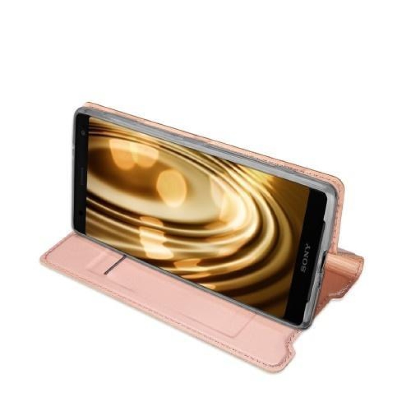 DUX elegáns PU bőr pénztárca tok Sony Xperia XZ3-hoz - rózsaarany színű