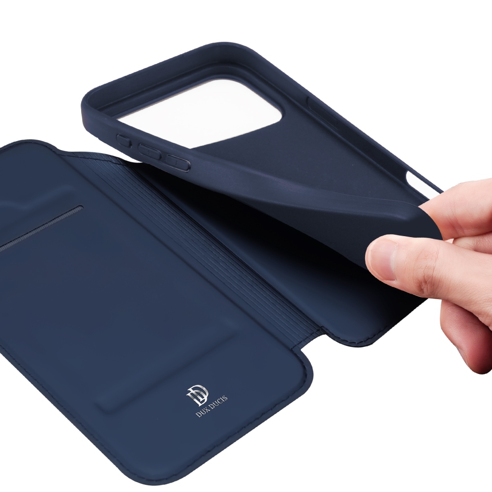 DUX könyvformájú tok iPhone 18 Pro Max/17 Pro Max-hoz – sötétkék
