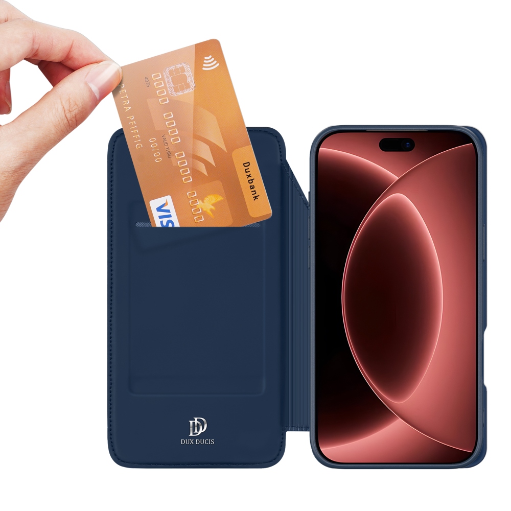 DUX könyvformájú tok iPhone 18 Pro Max/17 Pro Max-hoz – sötétkék