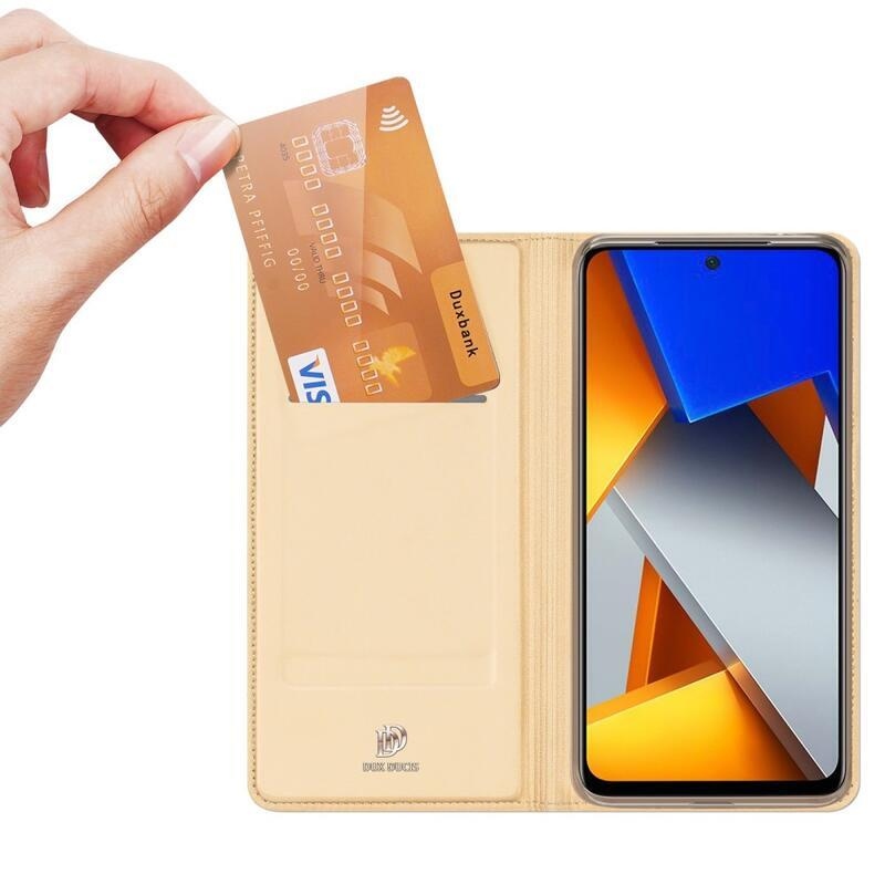 DUX PU bőr pénztárca tok Xiaomi Poco M4 Pro 4G - arany színben