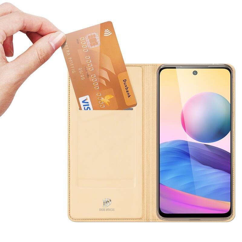 DUX PU bőr pénztárca tok Xiaomi Redmi Note 10 5G/Poco M3 Pro 4G/5G - arany színben