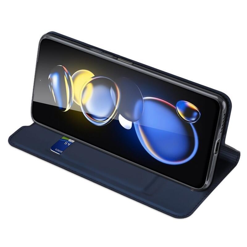 DUX stílusos PU bőr tok Xiaomi Poco X4 GT 5G - sötétkék színben