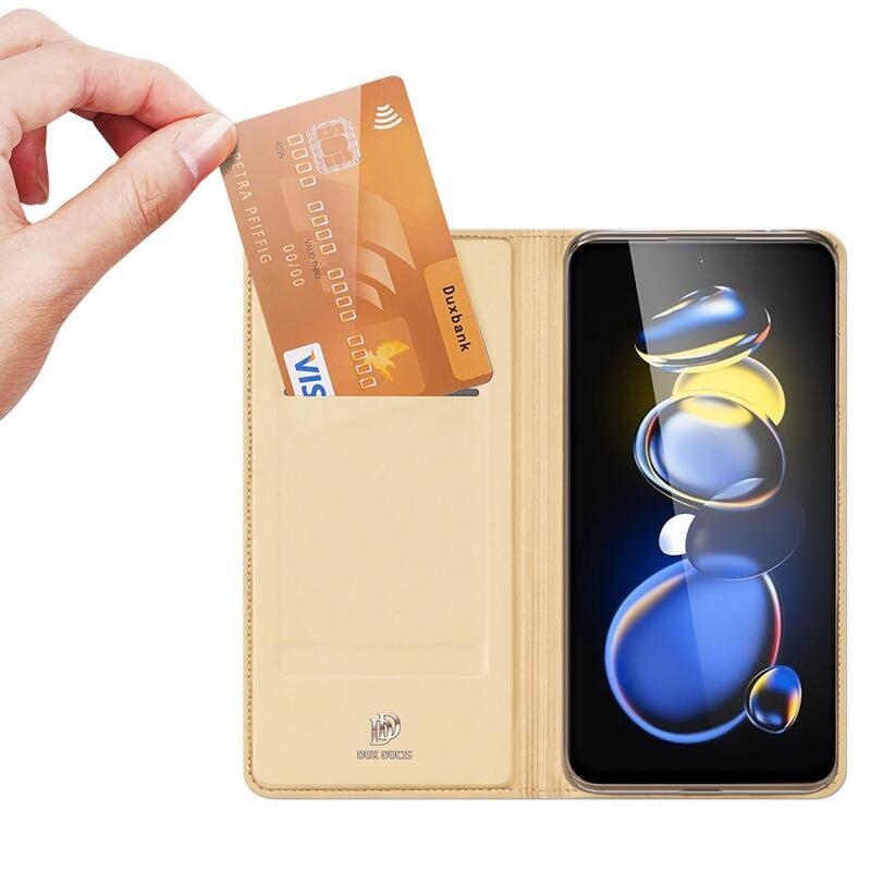DUX stílusos PU bőr tok Xiaomi Poco X4 GT 5G - arany színben