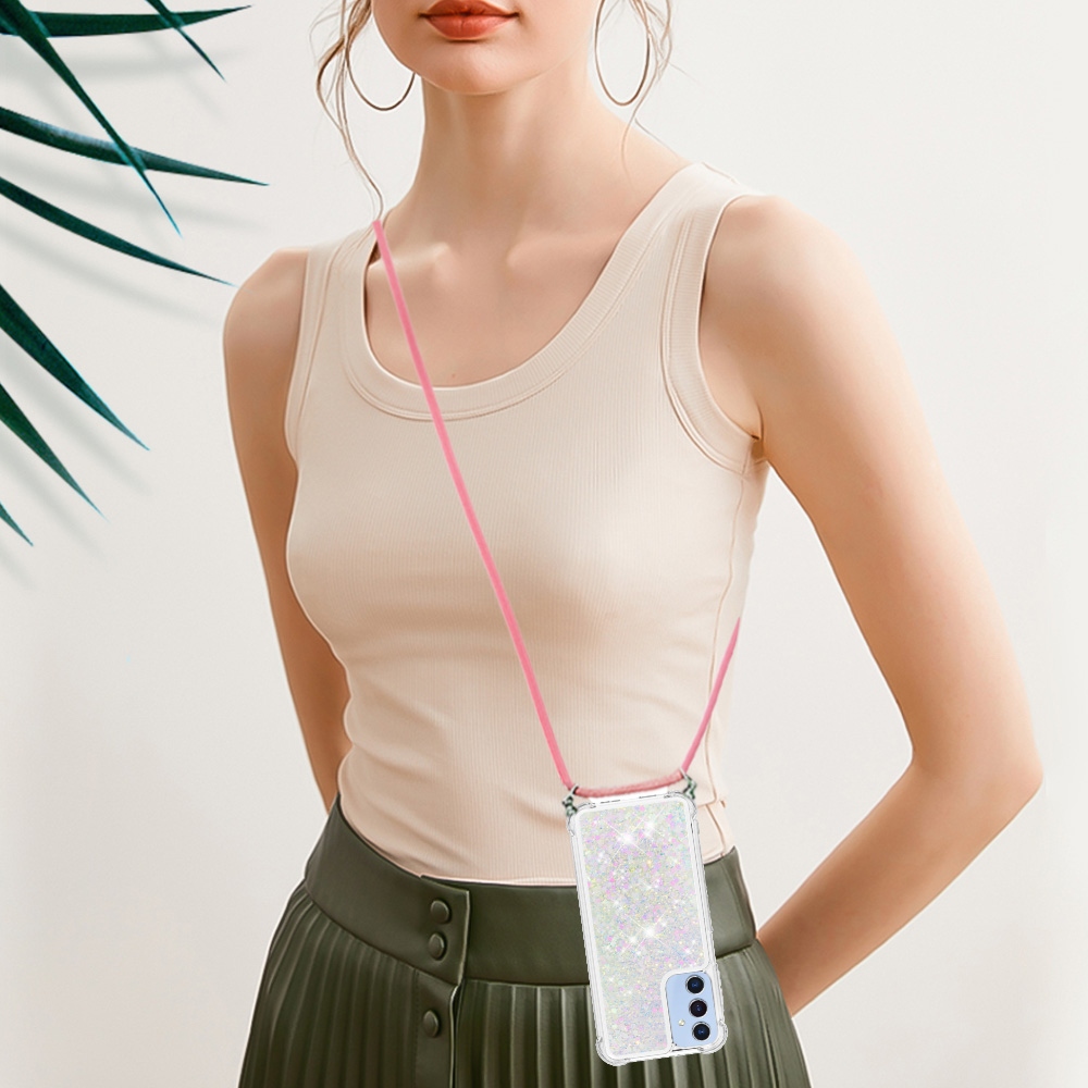 Csillogó homokóra zselés tok zsinórral Samsung Galaxy A17 4G/5G - rózsaszín/ezüst/szívecske