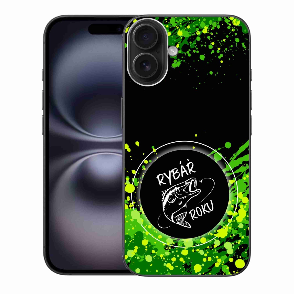 Zselés borítás mmCase iPhone 16 Plus készülékhez - Az év horgásza fekete háttérrel