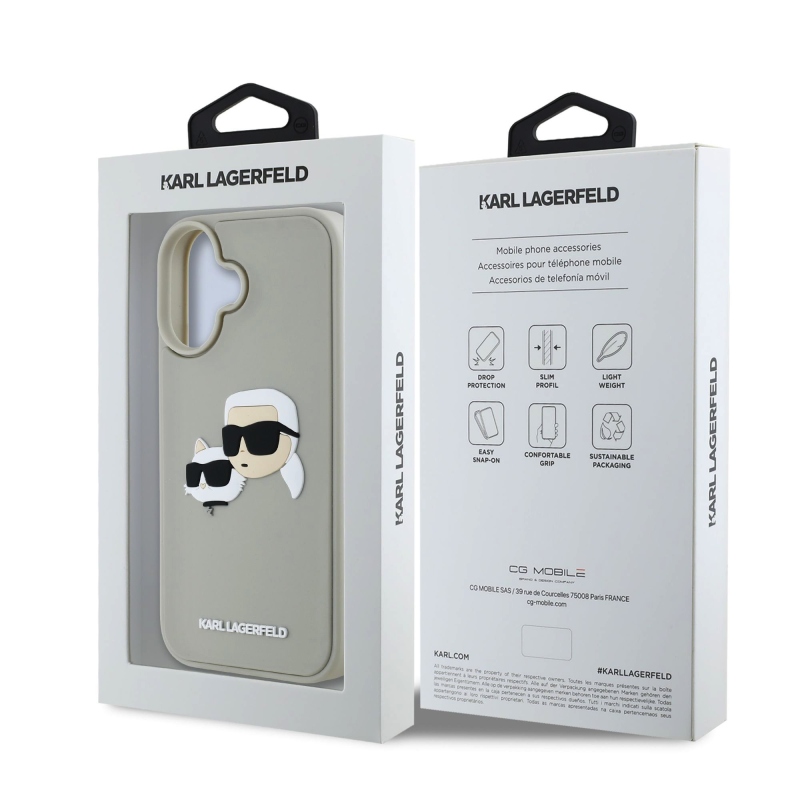 Karl Lagerfeld 3D gumiból készült duplafejű hátlap iPhone 16 bézs színűre