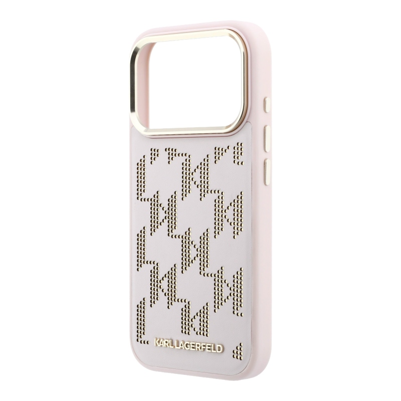 Karl Lagerfeld PU perforált Monogram MagSafe hátlap az iPhone 17 Pro-hoz, rózsaszín