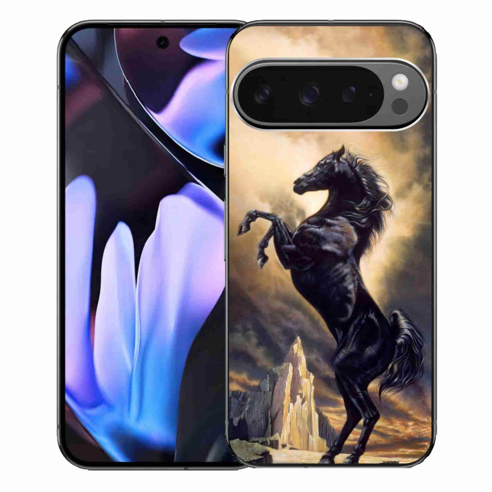 Zselés borítás mmCase a Google Pixel 9 Pro XL-hez - fekete rajzfilm ló