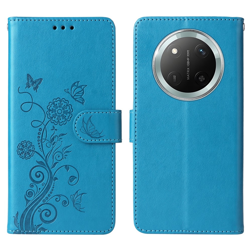 Virágos könyv tok a Honor Magic 7 Lite 5G számára - kék