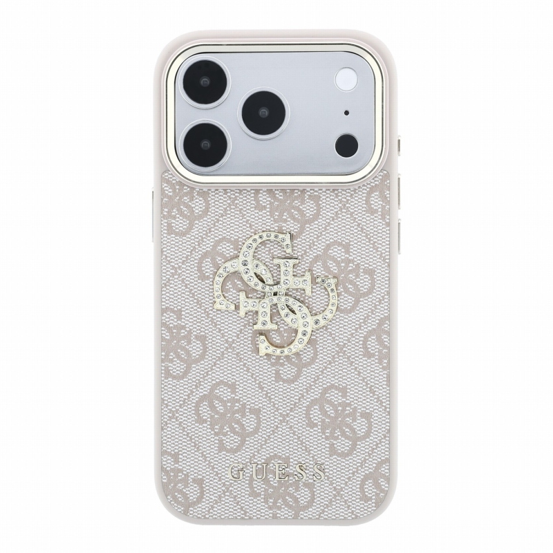 Guess PU 4G Strass Metal Logo hátsó tok iPhone 18 Pro-hoz, rózsaszín