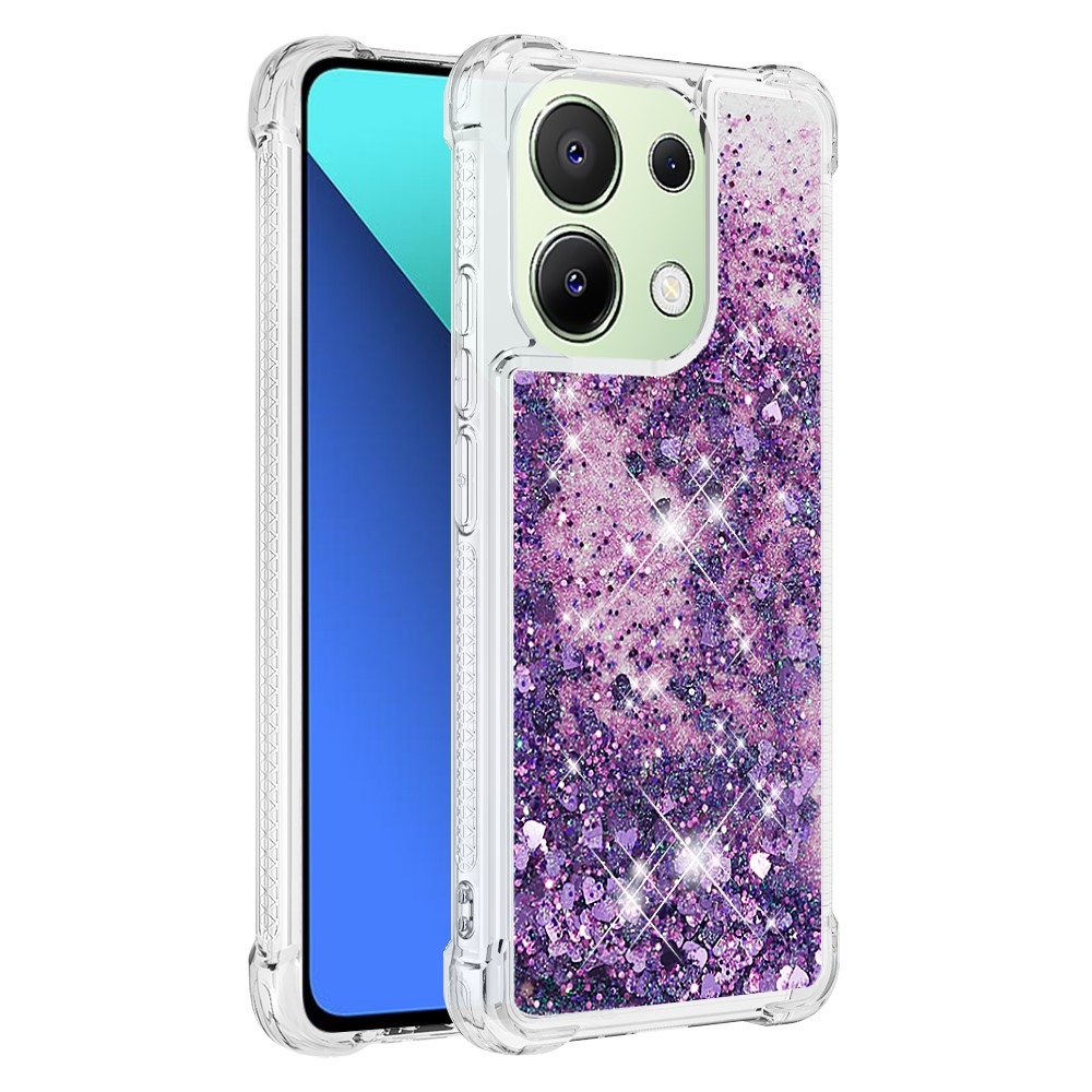 Glitter zselés homokóra tok Xiaomi Redmi Note 13-hoz - sötét lila/szív