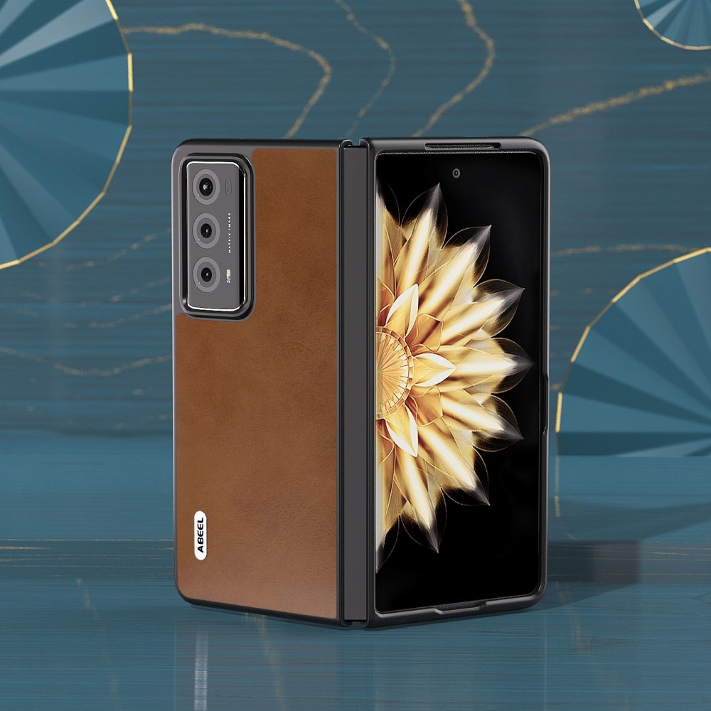 ABEEL Műanyag tok műbőrrel a Honor Magic V2 készülékhez - barna