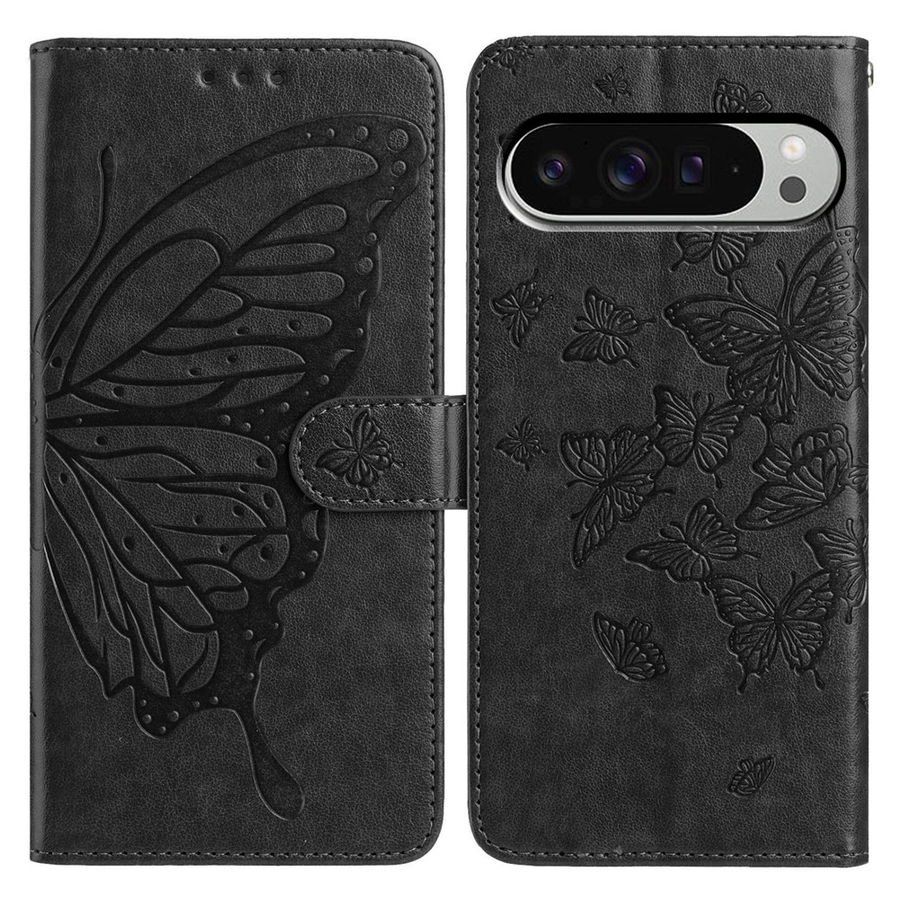 Virágos pillangó könyvtáska Google Pixel 10 Pro XL/Pixel 9 Pro XL - fekete