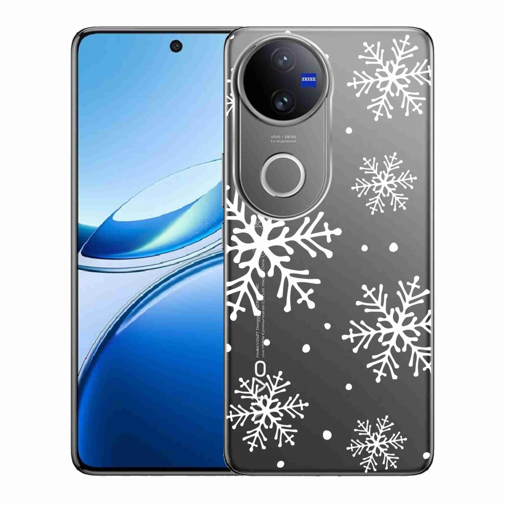 Zselés borítás mmCase a Vivo V50 5G-n - fehér pelyhek átlátszó háttéren