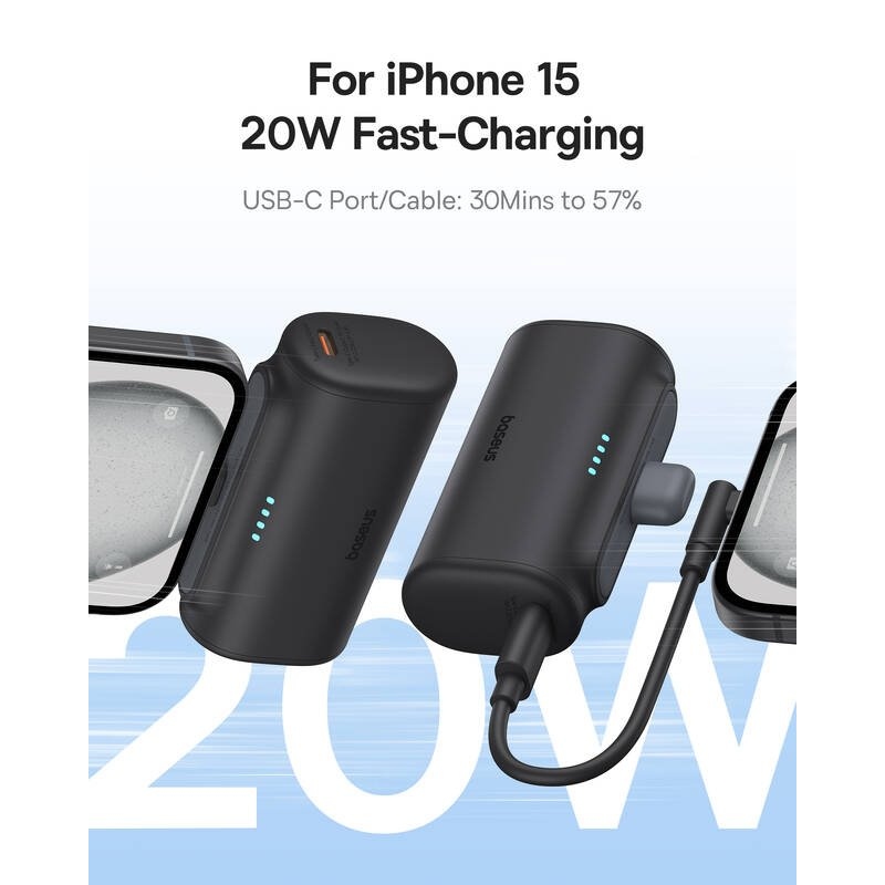 Baseus Compact 20W gyors töltés USB-C Powerbank 5000mAh Cluster fekete