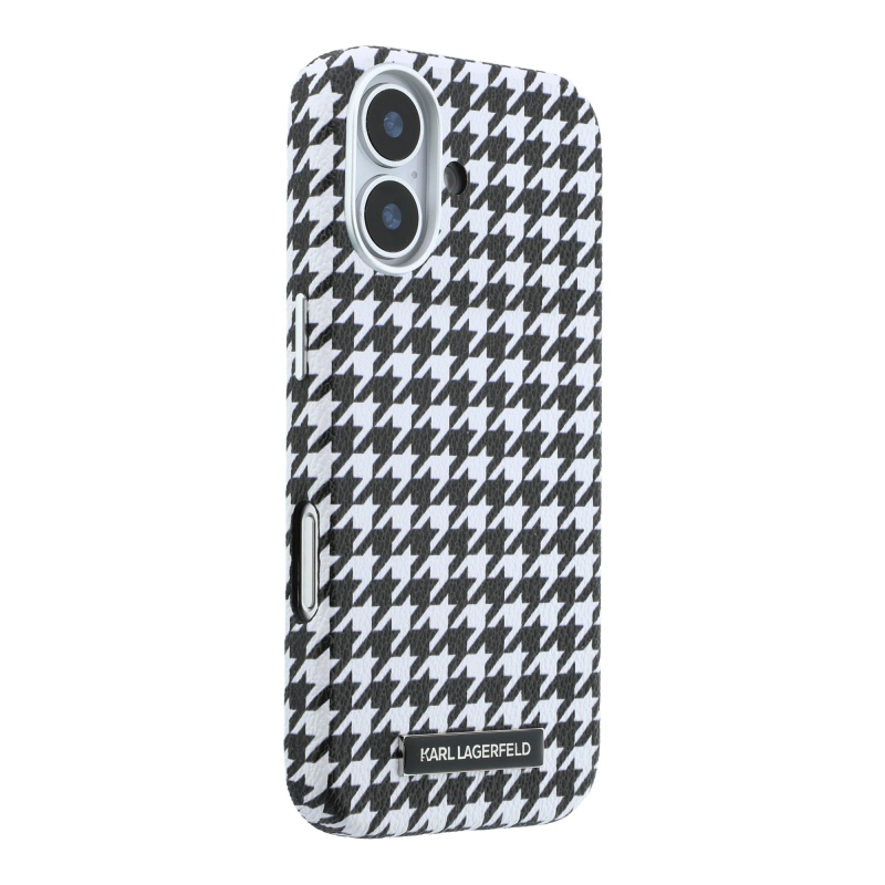 Karl Lagerfeld PU Houndstooth gyantalemez MagSafe hátlapi borító iPhone 17-hez Fekete