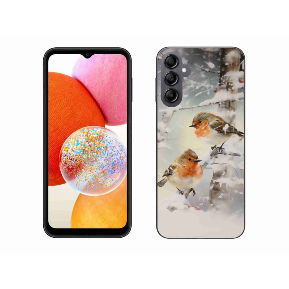 Gél borítás mmCase Samsung Galaxy A14 4G/5G - madarak télen - Samsung Galaxy A14 4G/5G - madarak télen