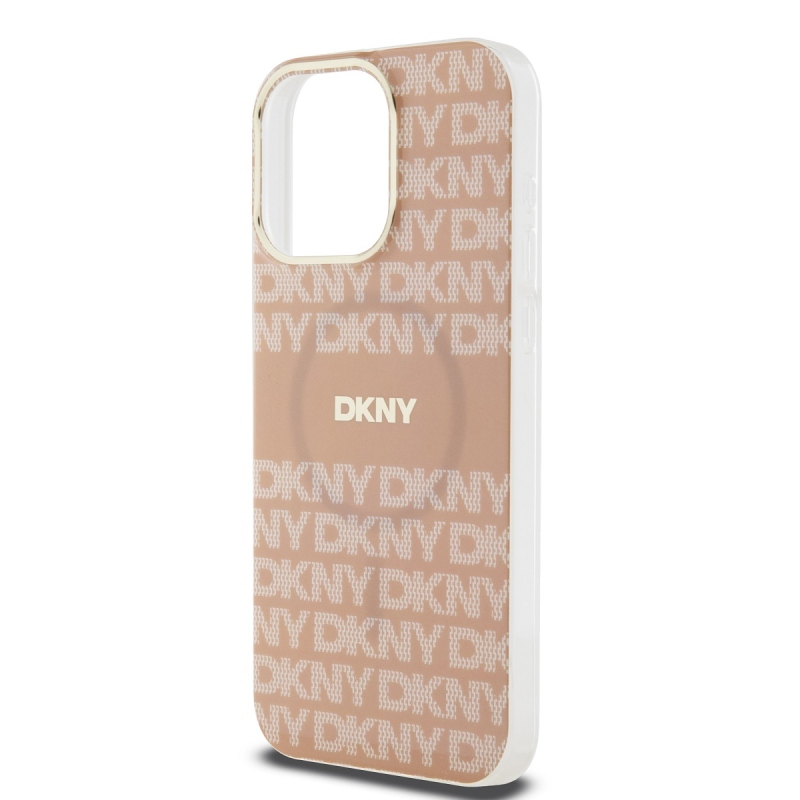 DKNY PC/TPU ismétlődő mintás tonális csíkos Magsafe hátlap iPhone 15 Pro Max rózsaszínű borítóhoz