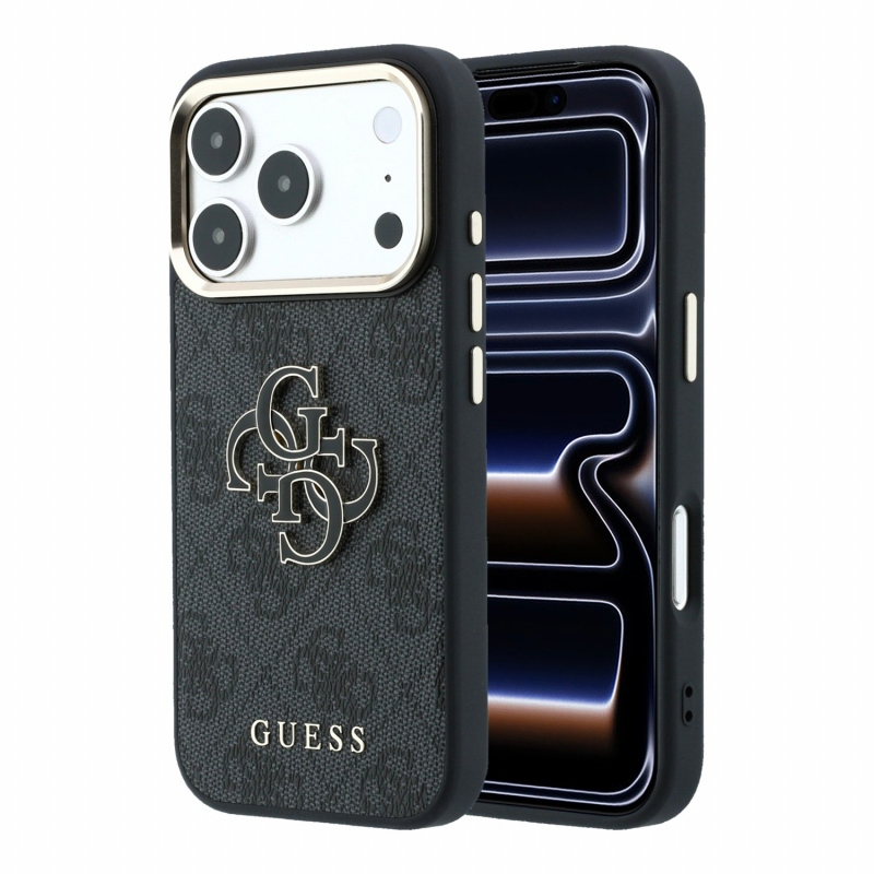 Guess PU 4G Resin Metal Logo hátsó tok iPhone 18 Pro-hoz, fekete