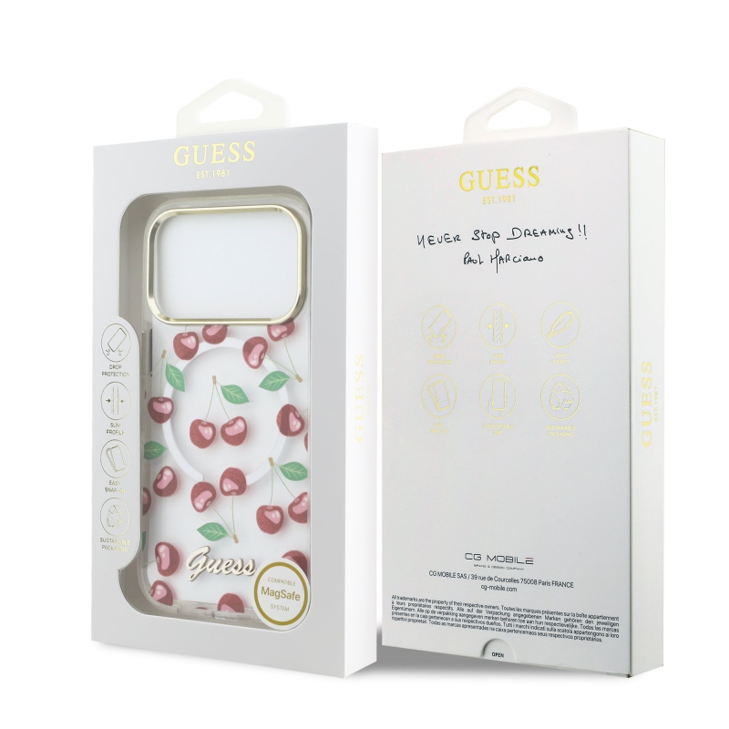 Guess IML Glitter Cherry MagSafe hátlap az iPhone 17 Pro készülékre