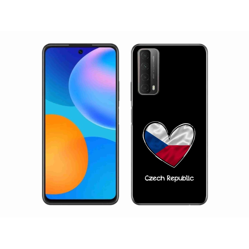 Gél védőhuzat mmCase a Huawei P Smart (2021) - zászlós szív fekete háttérrel