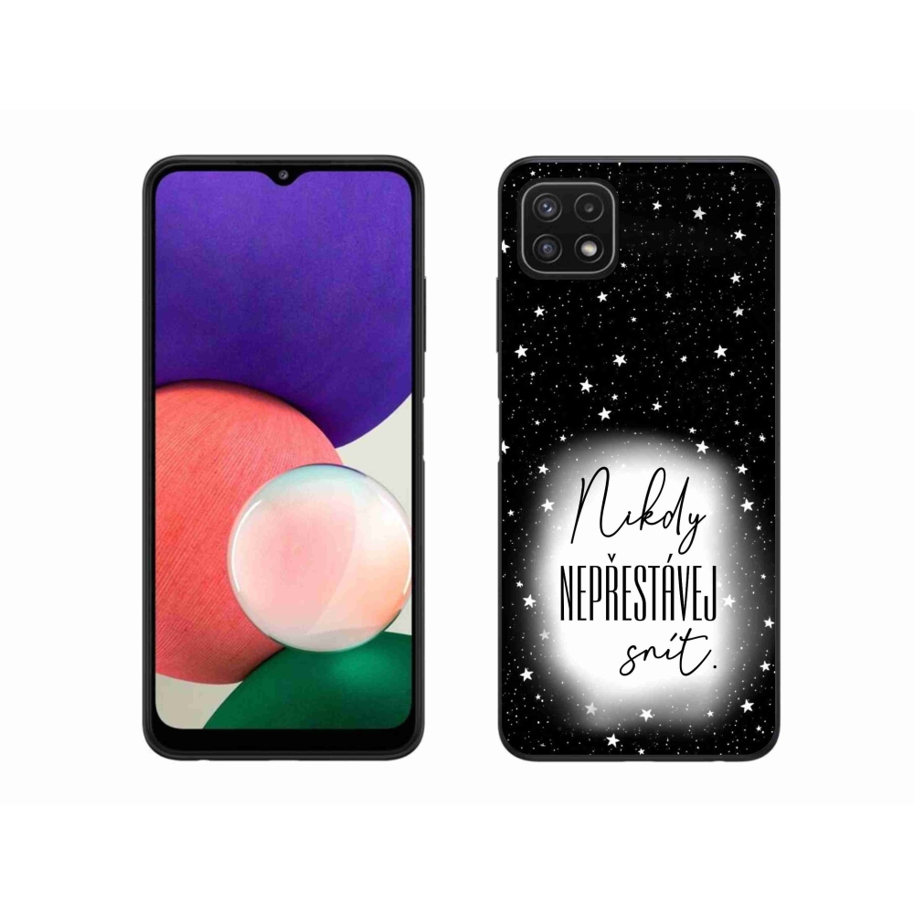 Gél borítás mmCase Samsung Galaxy A22 5G - idézet 1 fehér és fekete háttérrel