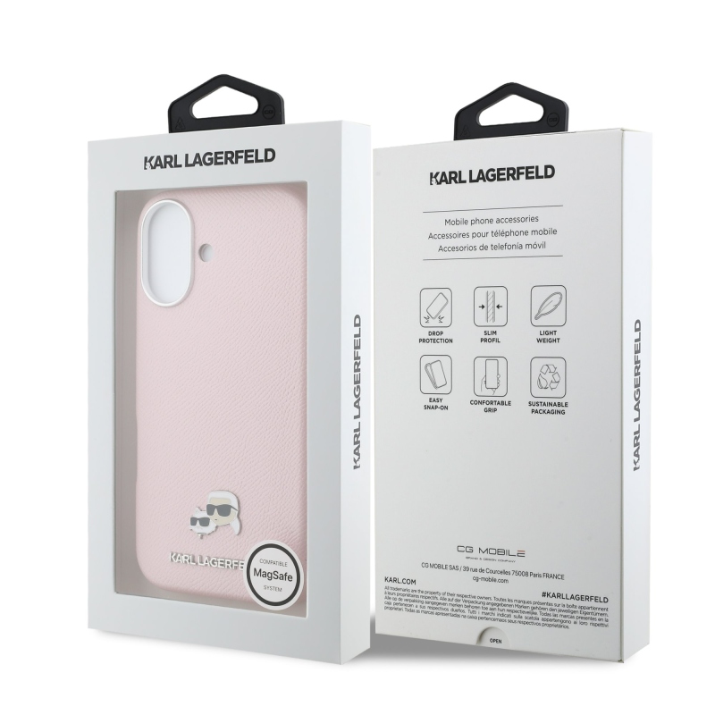 Karl Lagerfeld PU Karl és Choupette fejek Pins MagSafe hátlapi borító iPhone 17 rózsaszínhez