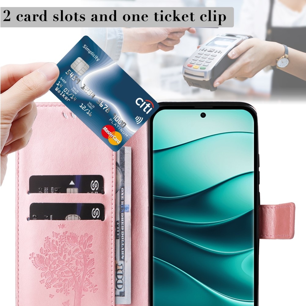 Fák könyv tokja Xiaomi Redmi Note 14 Pro 5G/Poco X7 5G/Note 14 Pro+ 5G - rózsaarany