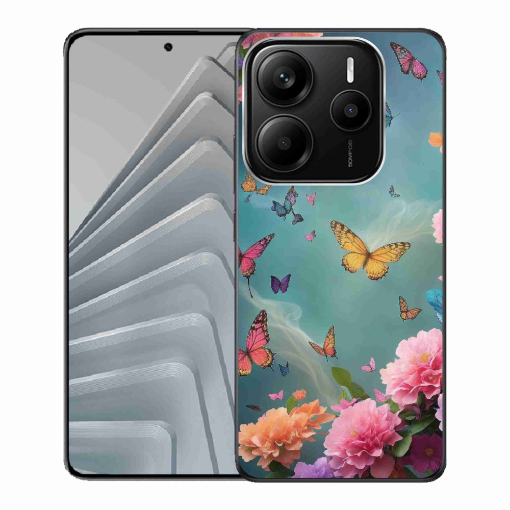 Gél borító mmCase a Xiaomi Redmi Note 14 5G számára - színes virágok és pillangók