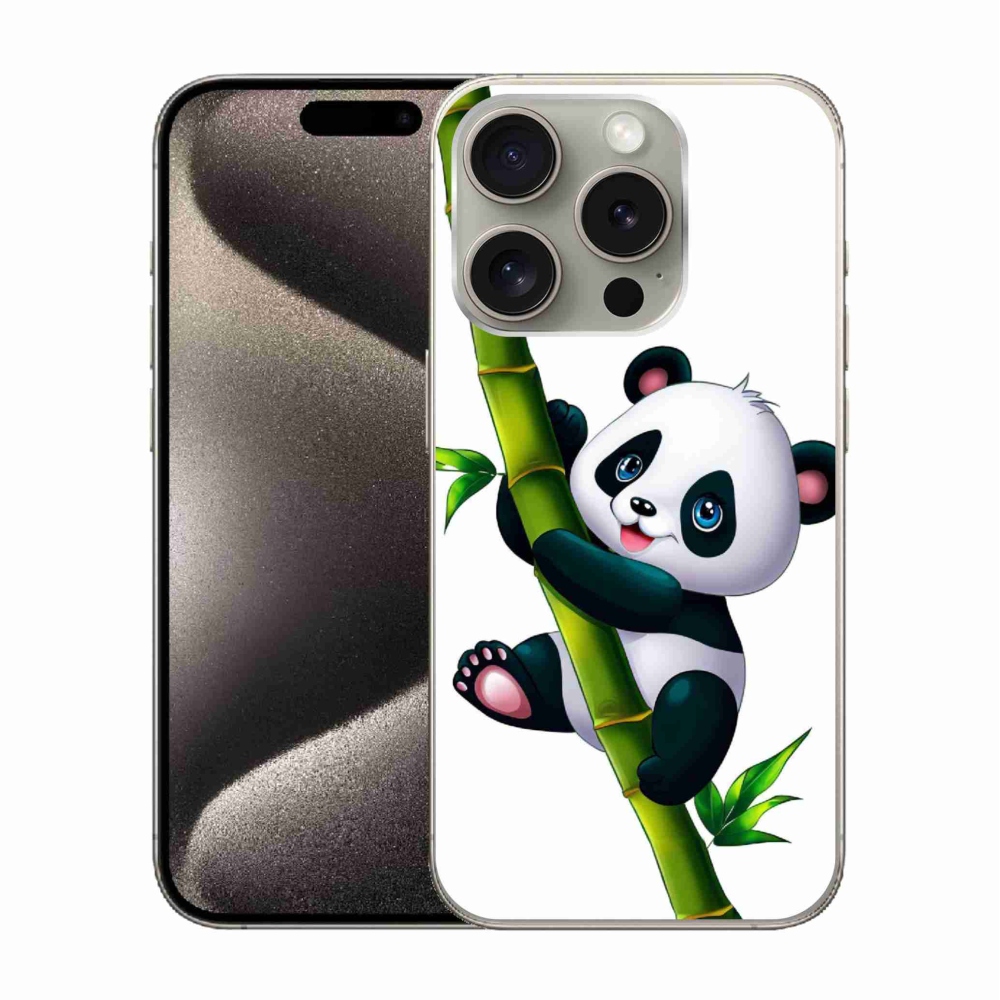 Zselés borítás mmCase iPhone 15 Pro készülékhez - panda bambuszon