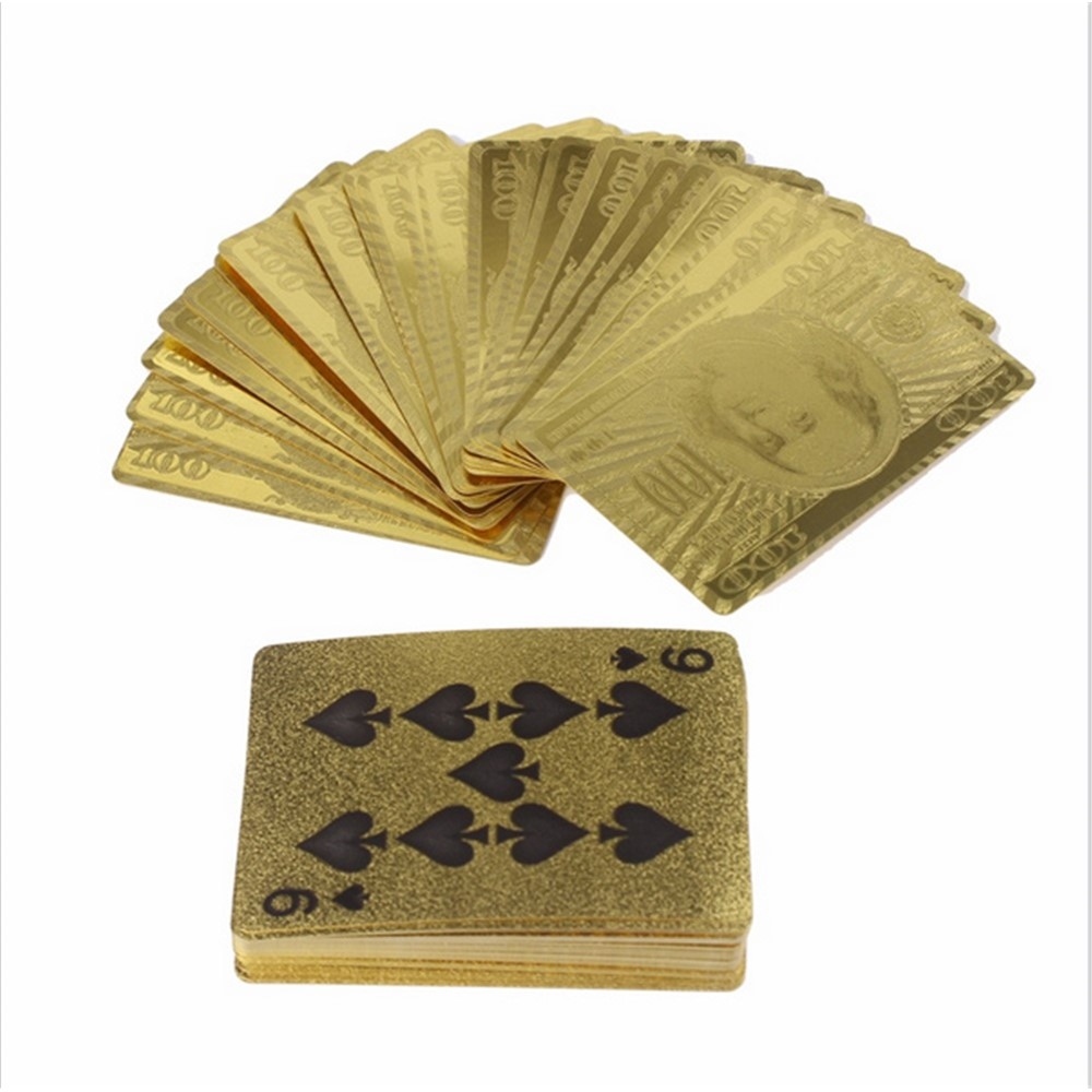 Vízálló műanyag játékkártyák 100 dolláros, aranyozott kivitelben, 54 db
