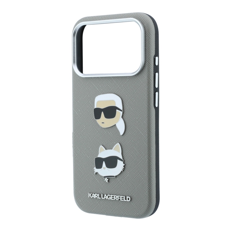 Karl Lagerfeld PU Semi Wrap Saffiano K&CH Heads hátsó tok iPhone 18 Pro Max-hoz, szürke
