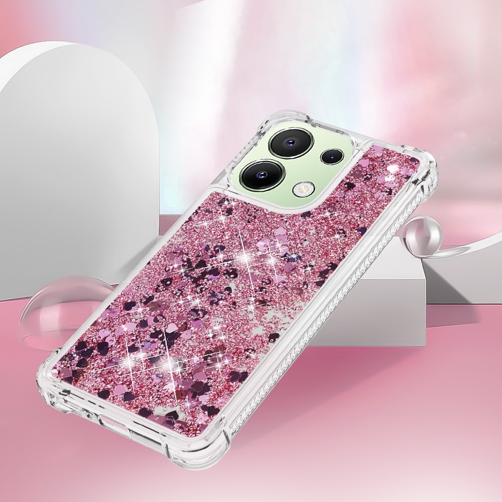 Glitter zselés homokóra tok Xiaomi Redmi Note 13-hoz - rózsaarany/szív