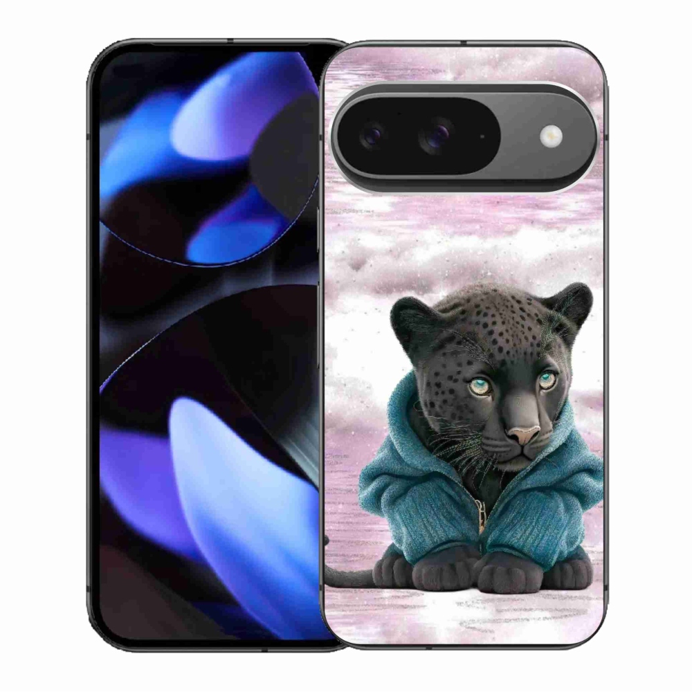 Zselés borítás mmCase a Google Pixel 9/9 Pro számára - fekete párduc pulóverben