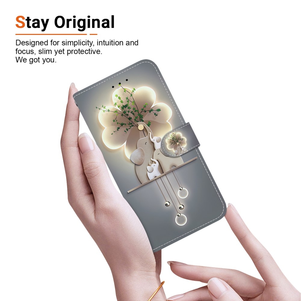 Sokoldalú könyvtáska Samsung Galaxy A36 5G/A56 5G - elefántokhoz