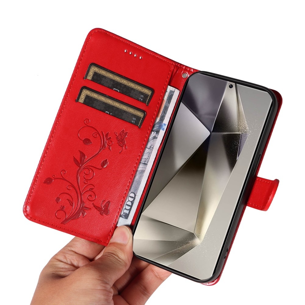 Pillangók könyv tok Samsung Galaxy S25 Ultra készülékhez - piros