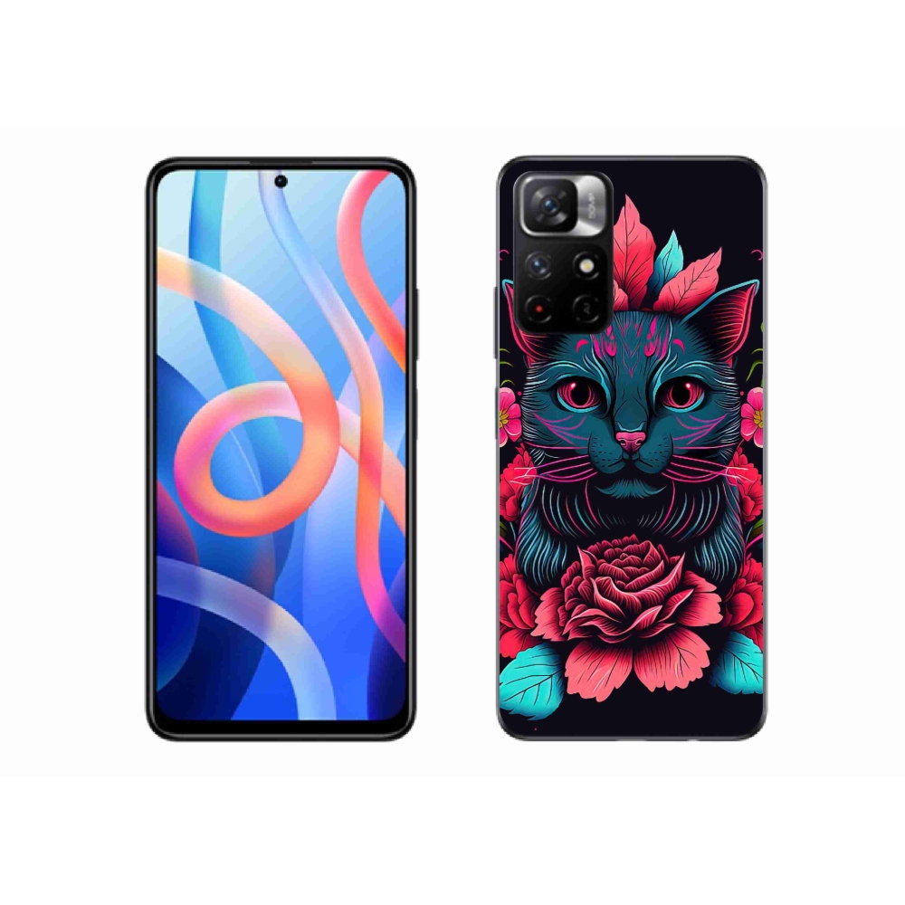Gél borító mmCase a Xiaomi Redmi Note 11S 5G számára - virágok és macska