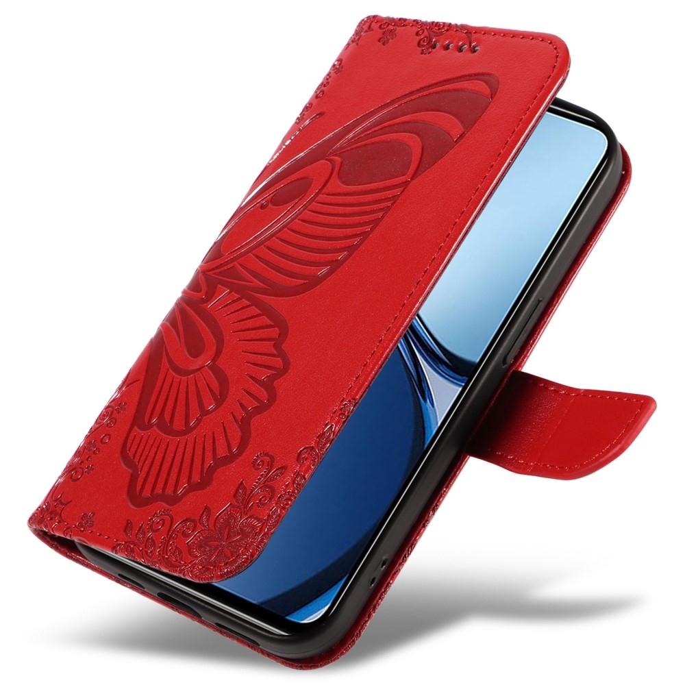 Virágos pillangó könyvtáska Realme C61/C63 készülékhez - piros