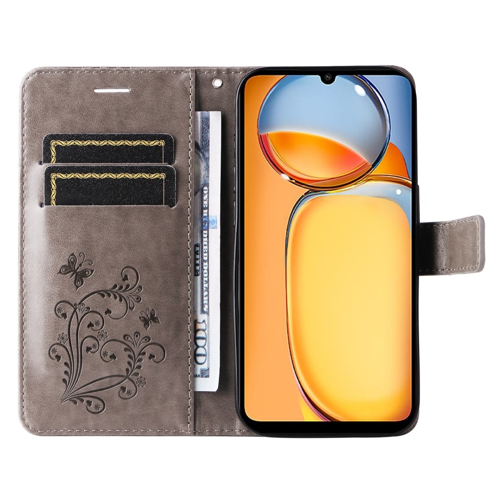 Nagy pillangó könyv tok Xiaomi Poco C65/Redmi 13C - szürke