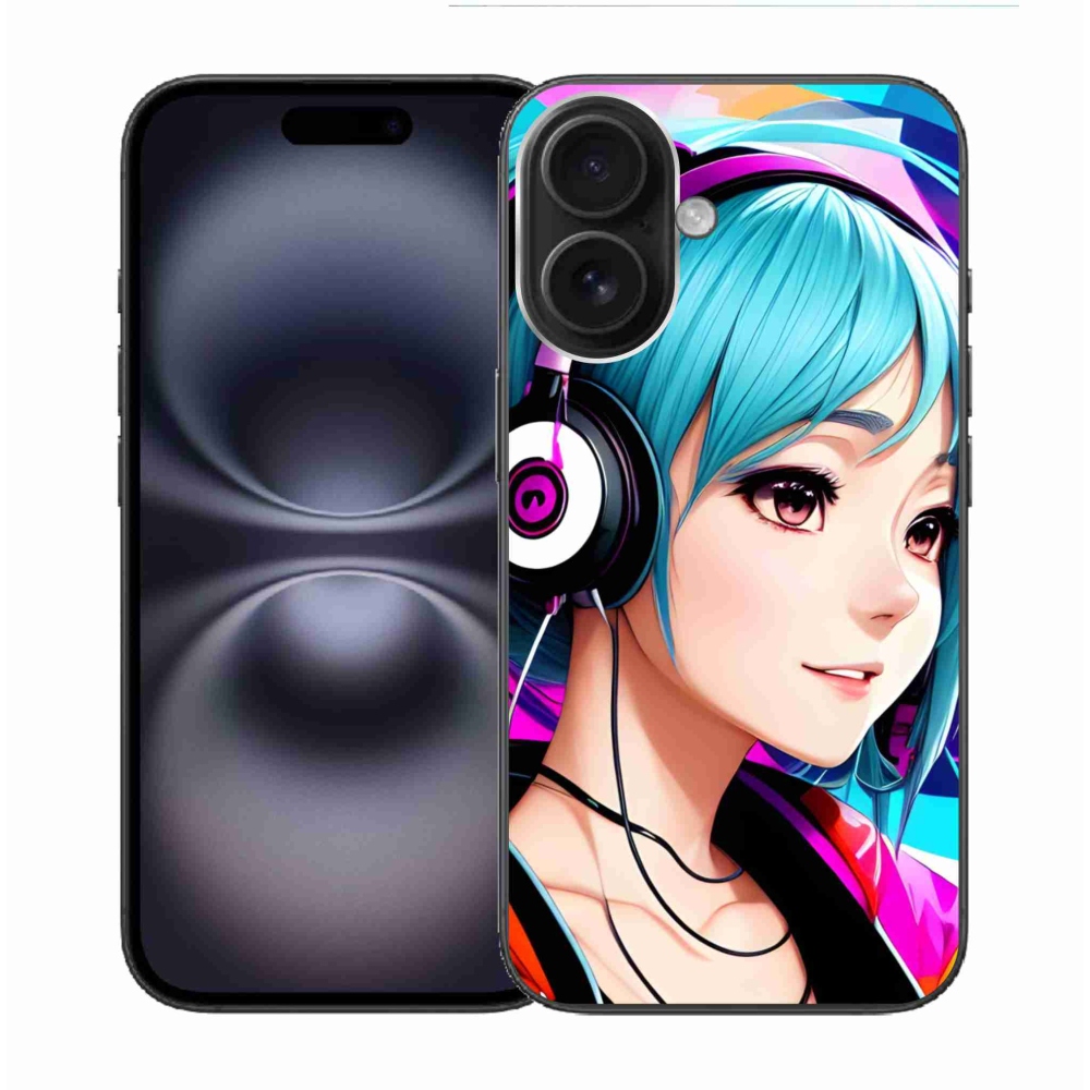 Gél borítás mmCase iPhone 16 készülékhez - lány fejhallgatóval