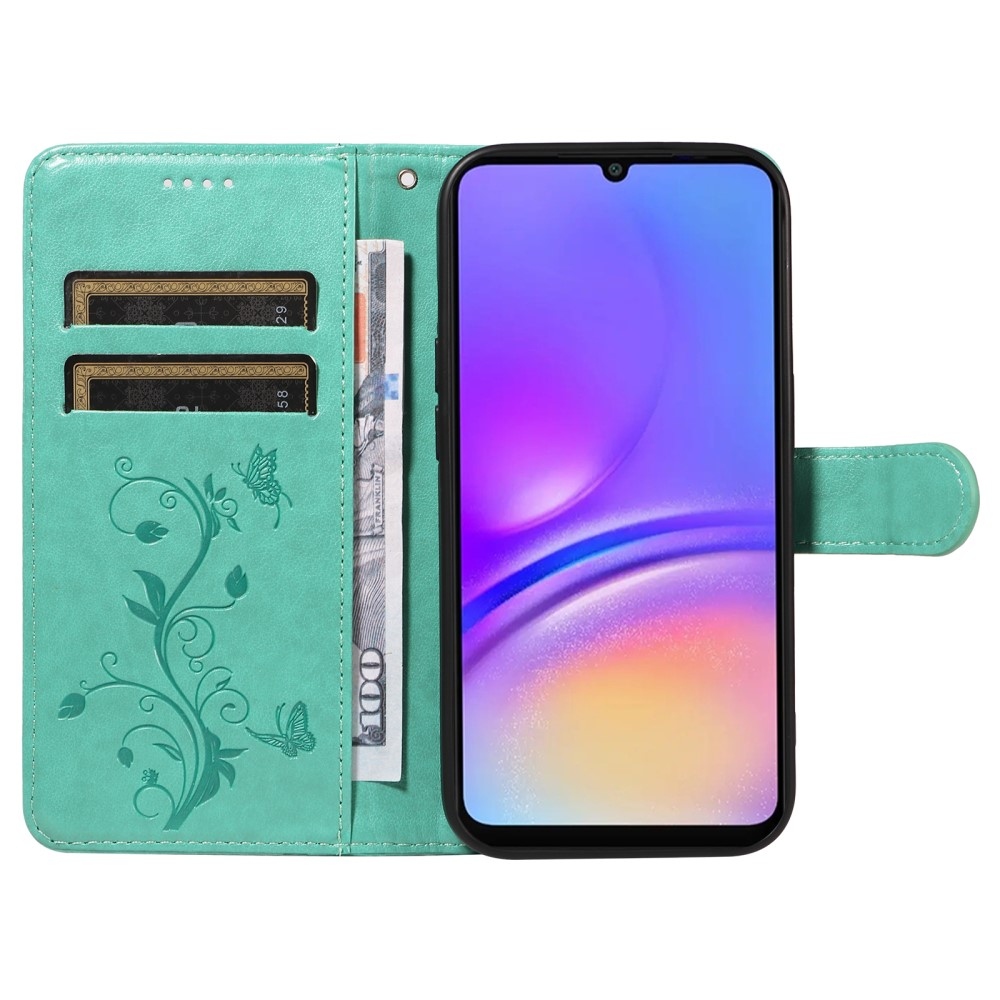 Virágos könyves tok Samsung Galaxy A06 4G készülékhez - teal színű