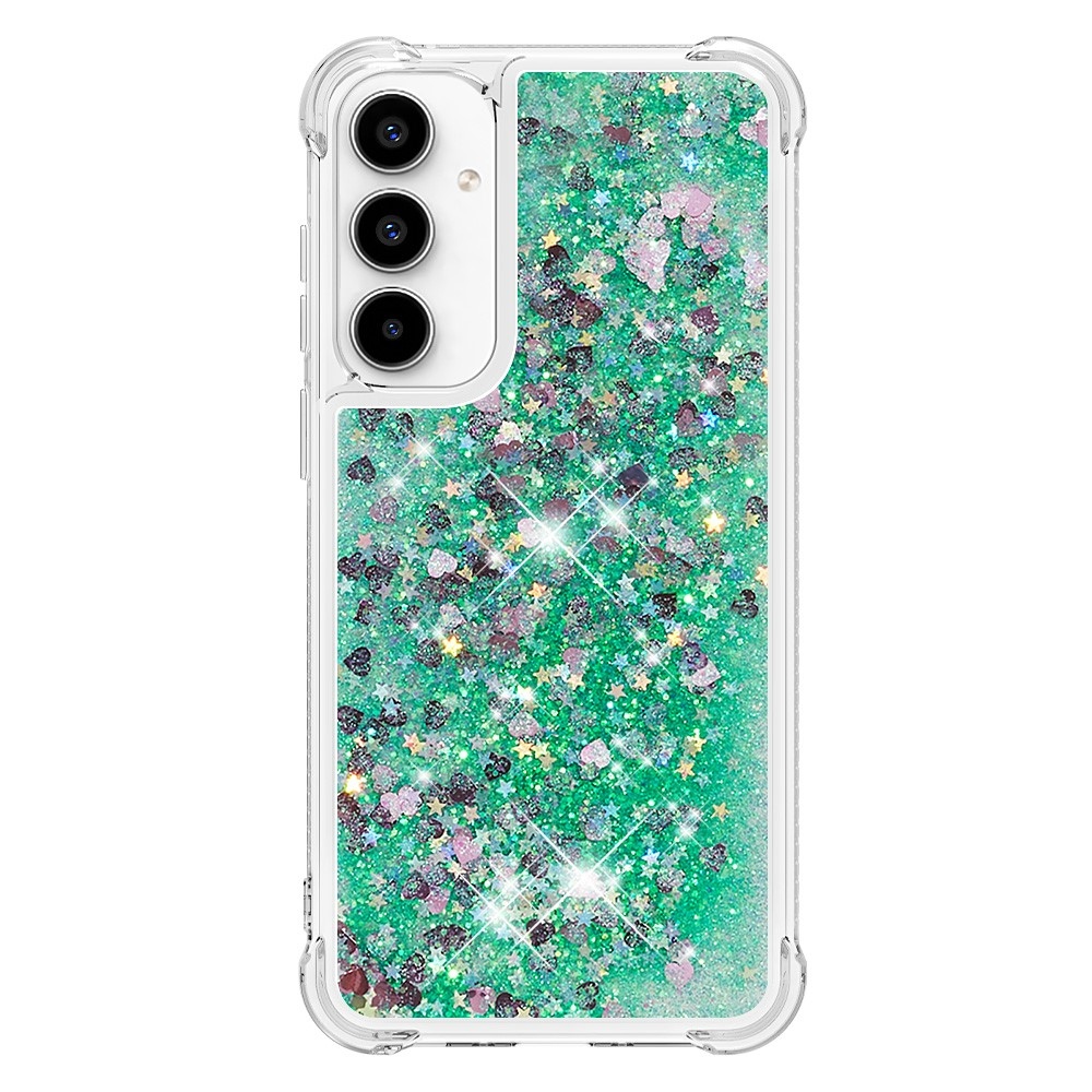 Glitter homokóra zselés tok Samsung Galaxy A36 5G - zöld/szívek