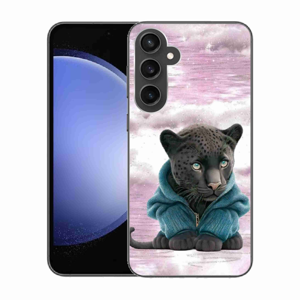 Gél borítás mmCase Samsung Galaxy S23 FE készülékhez - fekete párduc pulóverben