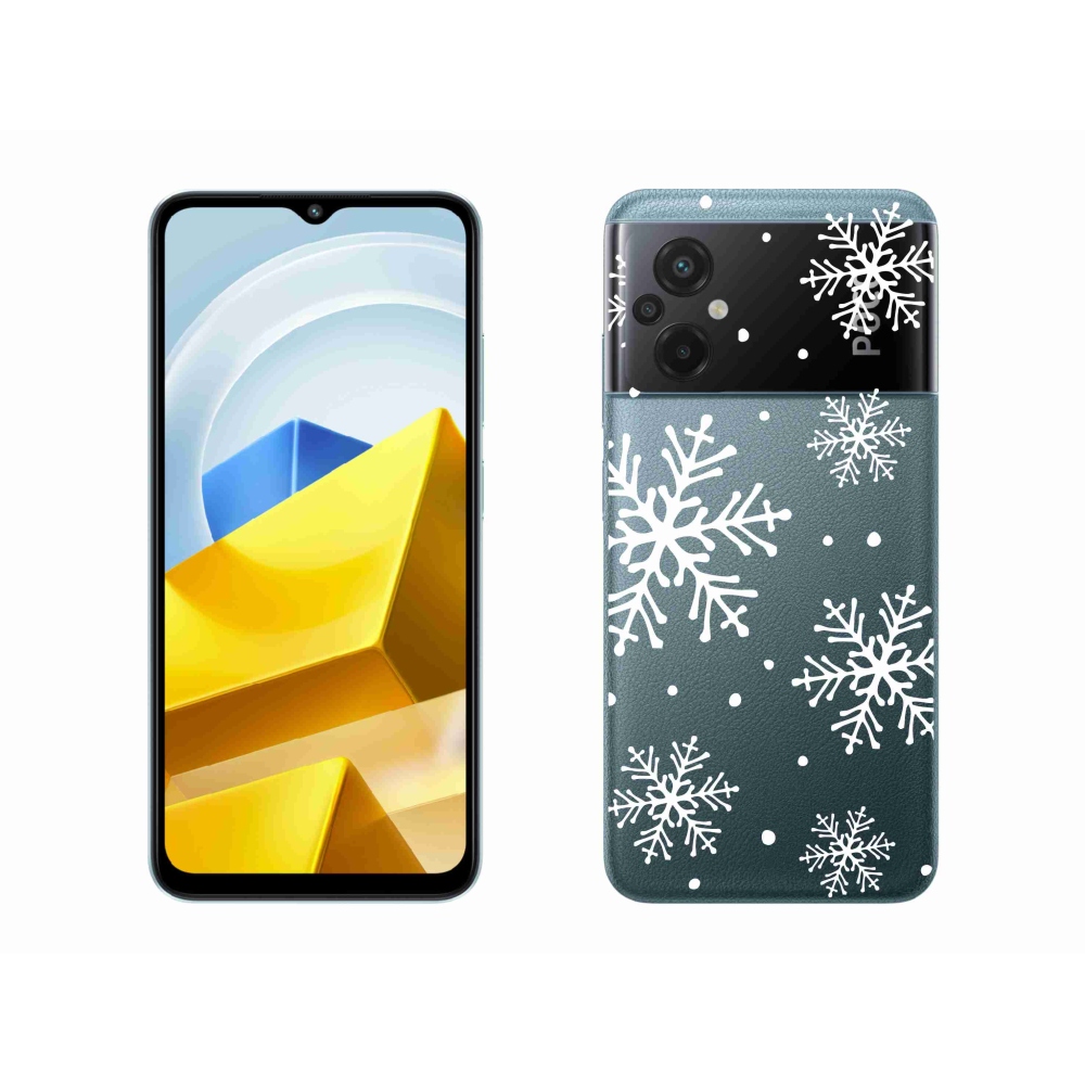 Gél borítás mmCase a Xiaomi Poco M5 4G készülékhez - fehér pelyhek átlátszó háttéren