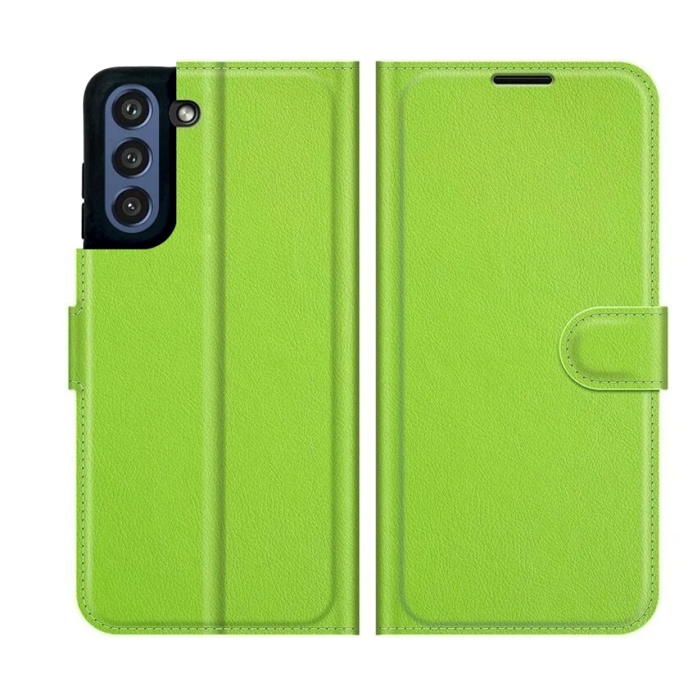 Litchi PU bőr pénztárca tok Samsung Galaxy S21 FE 5G számára - zöld