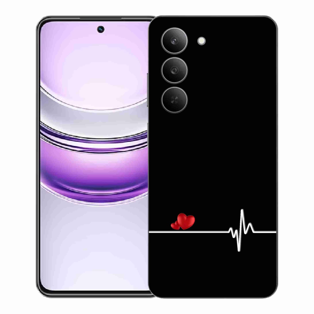 Gél borító mmCase a Realme 14x 5G-n - szív és szívverés fekete háttérrel